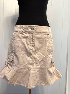 #14)  98% Cotton 2% Spandex Beige Mini Skirt With Pull Up Sides